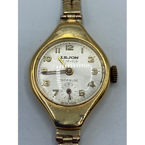 317 - A 9ct gold Ladies Cocktail watch by Lejon. With 9ct gold marked strap. Gross weight 19g