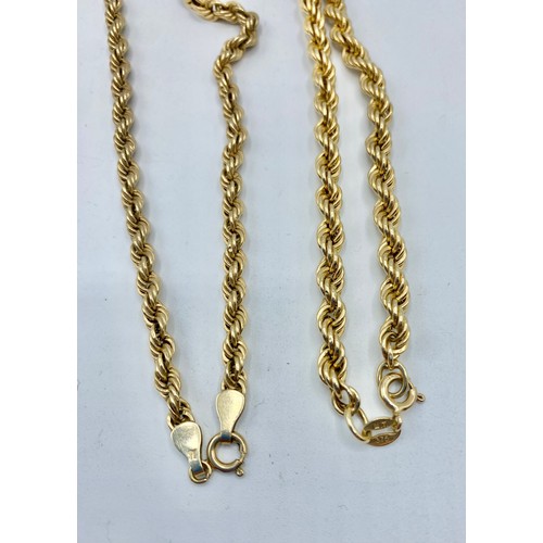 305 - Two 9 ct gold rope twist necklaces, one 54cm and the other  52cm, total weight 15.7g