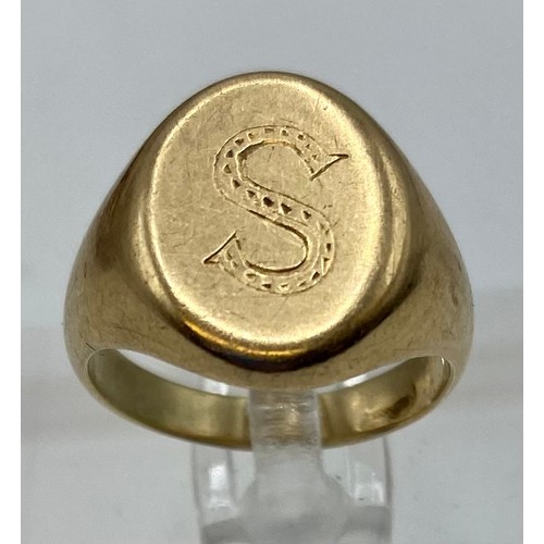 326 - An 18ct gold signet ring. Size J. 7.6g