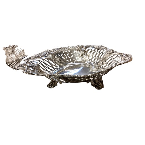 344 - A Pair of sterling silver heart shaped dishes with pierced decoration by EH London 1892.  640g