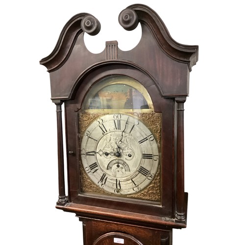 401 - An oak framed 8 day long case clock with ‘broken Swan neck pediment’, weight and pendulum present, 2... 