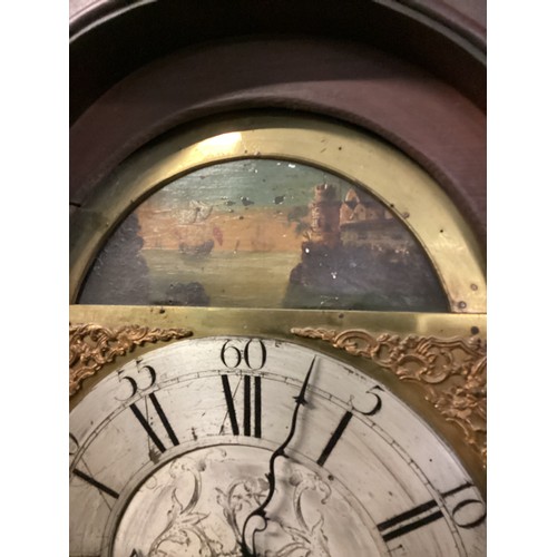 401 - An oak framed 8 day long case clock with ‘broken Swan neck pediment’, weight and pendulum present, 2... 