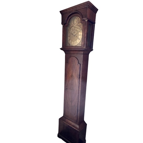 400 - A Long case clock  mahogany and walnut veneered 8 day , by Christopher Tucker London, The arch brass... 