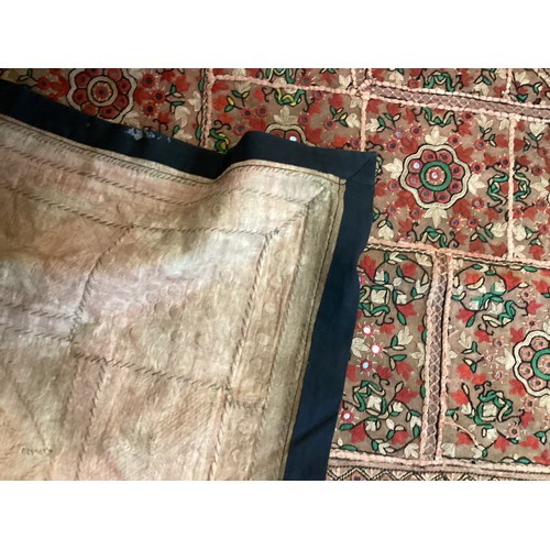 214 - Two Paisley throws/tablecloths both with damage and repairs. Two patterned throws/tablecloths. Embro... 