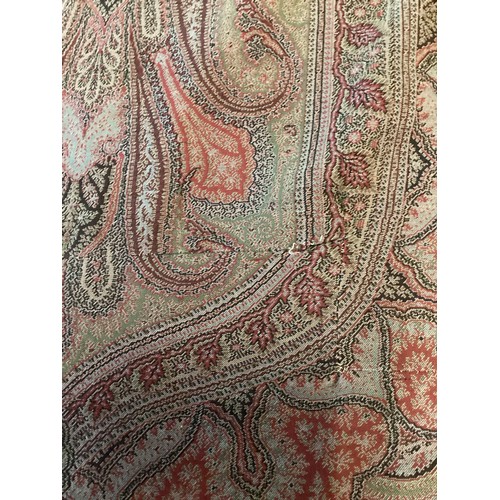 214 - Two Paisley throws/tablecloths both with damage and repairs. Two patterned throws/tablecloths. Embro... 