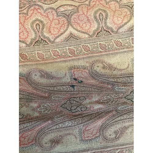 214 - Two Paisley throws/tablecloths both with damage and repairs. Two patterned throws/tablecloths. Embro... 