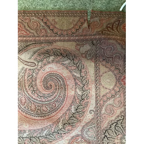 214 - Two Paisley throws/tablecloths both with damage and repairs. Two patterned throws/tablecloths. Embro... 