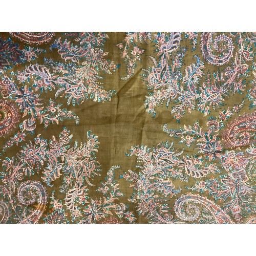 214 - Two Paisley throws/tablecloths both with damage and repairs. Two patterned throws/tablecloths. Embro... 