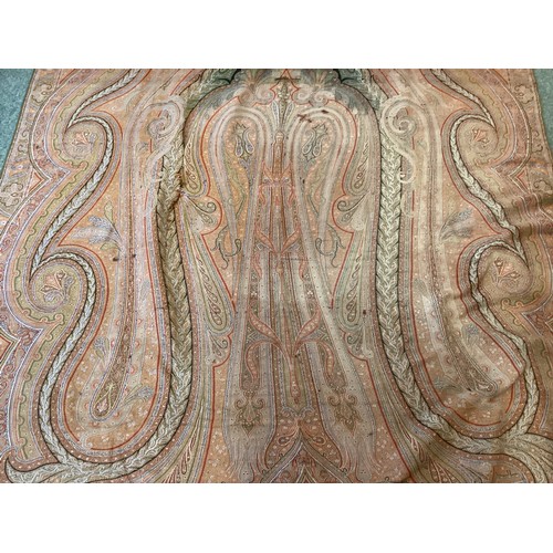 214 - Two Paisley throws/tablecloths both with damage and repairs. Two patterned throws/tablecloths. Embro... 