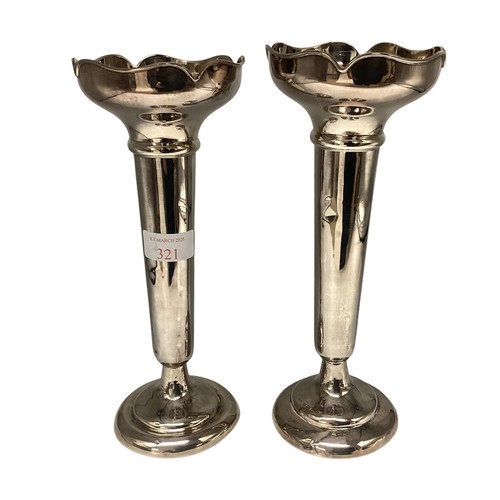 321 - A pair of weighted sterling silver trumpet vases, approx 32cm High. Gross weight 555g.