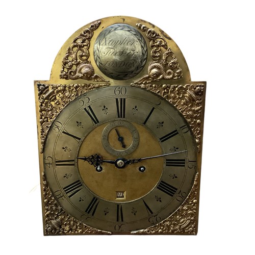 400 - A Long case clock  mahogany and walnut veneered 8 day , by Christopher Tucker London, The arch brass... 