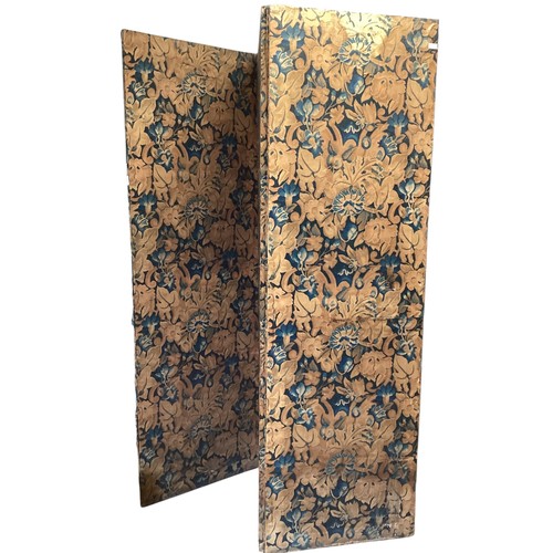 658 - A three panel double sided folding screen, some wear and tear to fabric, see all photos