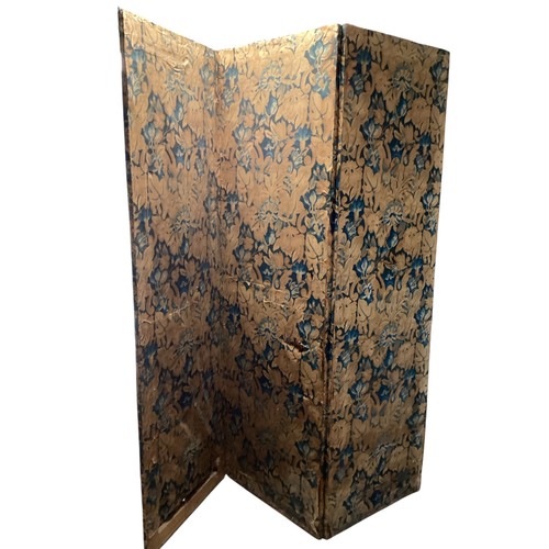 658 - A three panel double sided folding screen, some wear and tear to fabric, see all photos