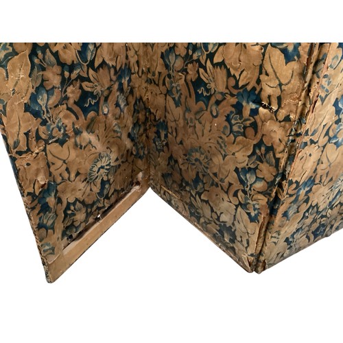 658 - A three panel double sided folding screen, some wear and tear to fabric, see all photos