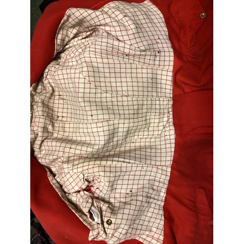 243 - Hunting wear to include, Huntsman and Sons Savile Row Pink (Red) hunting jacket with hunt buttons, s... 