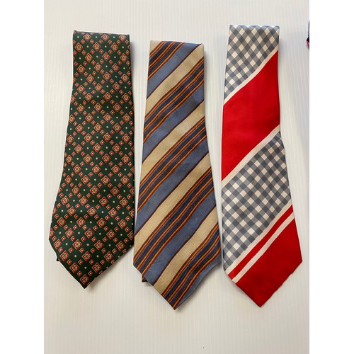 237 - Six ties, 70's style HARDY AMIES wide silk tie with stripes, red and gingham pattern 70's style Harr... 