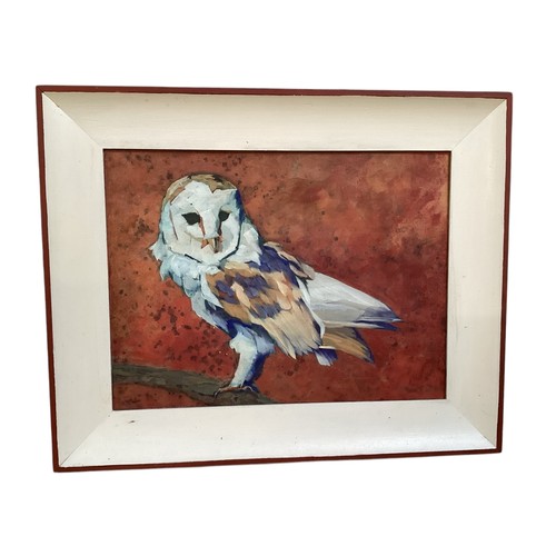 555 - Three pieces.  Framed and glazed poster 'Scarborough', 42 cm x 53 cm framed oil on canvas of an owl ... 