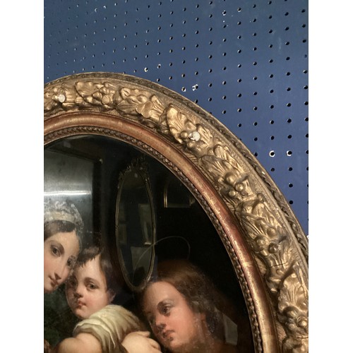 578 - An oval decorative gilt framed portrait enamel paint on metal plate (in the style of Louis Pisani, M... 