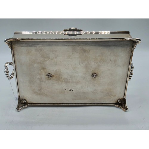 10 - A sterling silver inkwell desk tidy with two removable silver topped glass inkwells with articulated... 