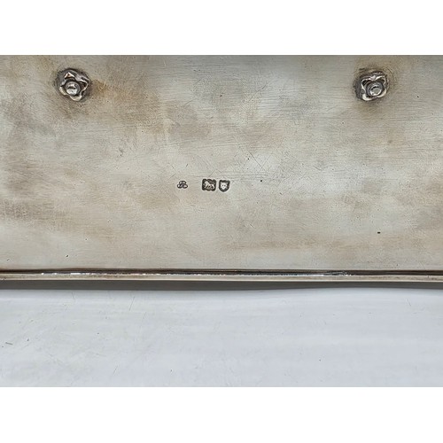 10 - A sterling silver inkwell desk tidy with two removable silver topped glass inkwells with articulated... 