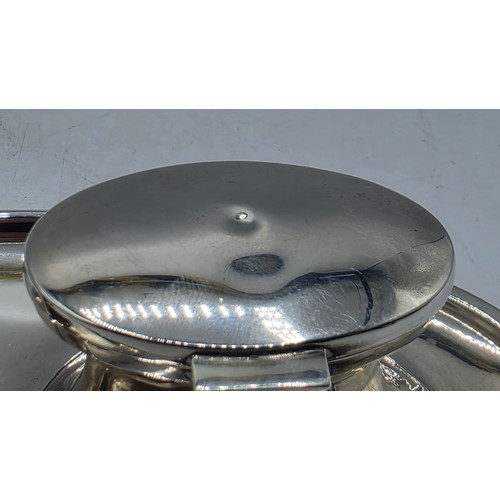 19 - A sterling silver capstan double ink well with weighted base, marks worn. Gross weight 690g.