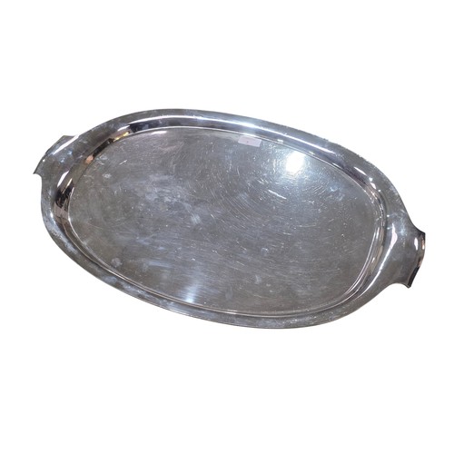 5 - A sterling silver oval tray. 60 cm x 37 cm.  2018g. Elkington & Co Birmingham 1931