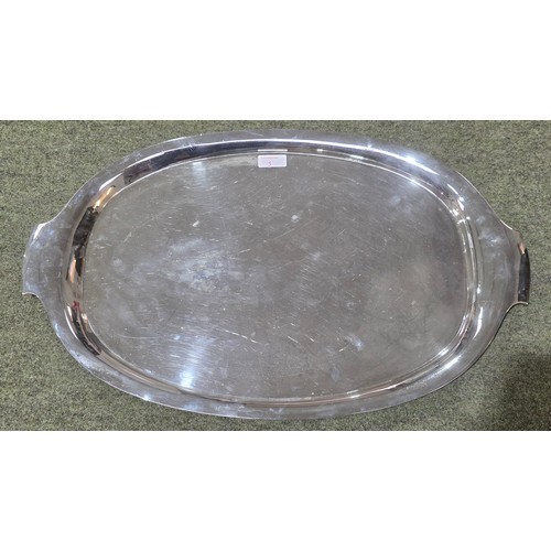5 - A sterling silver oval tray. 60 cm x 37 cm.  2018g. Elkington & Co Birmingham 1931
