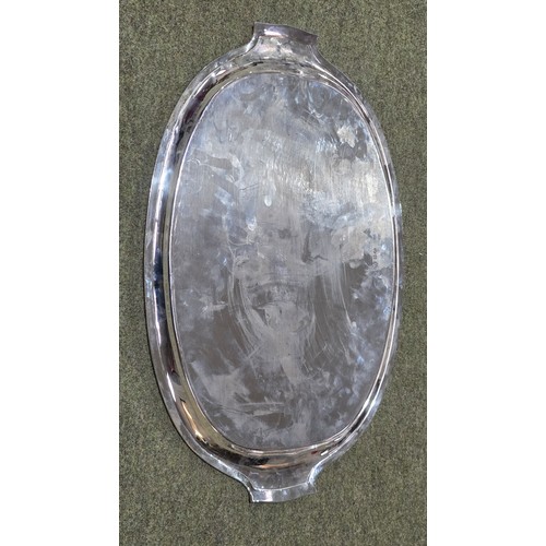 5 - A sterling silver oval tray. 60 cm x 37 cm.  2018g. Elkington & Co Birmingham 1931