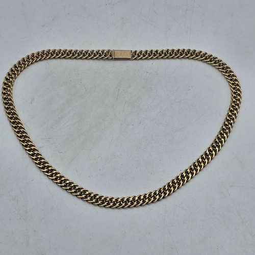 24 - An unmarked yellow metal flat fancy link necklace 44 cm 35.5 g