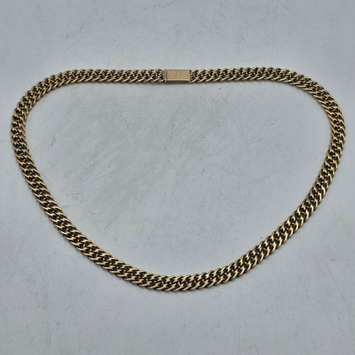 24 - An unmarked yellow metal flat fancy link necklace 44 cm 35.5 g