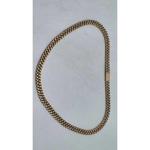 24 - An unmarked yellow metal flat fancy link necklace 44 cm 35.5 g