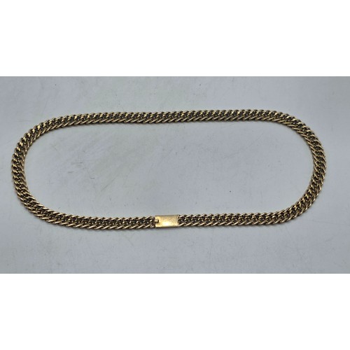 24 - An unmarked yellow metal flat fancy link necklace 44 cm 35.5 g