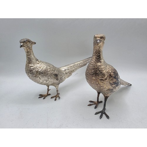 34 - Two sterling silver mounted  table Pheasants 13 cm x 22 cm. By Richard Lawton Ltd, London. 1986 (sil... 