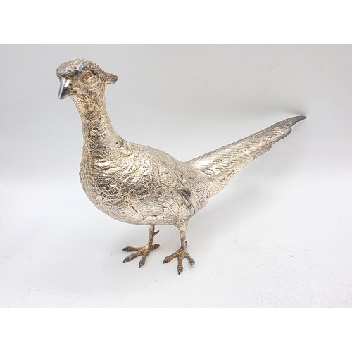 34 - Two sterling silver mounted  table Pheasants 13 cm x 22 cm. By Richard Lawton Ltd, London. 1986 (sil... 