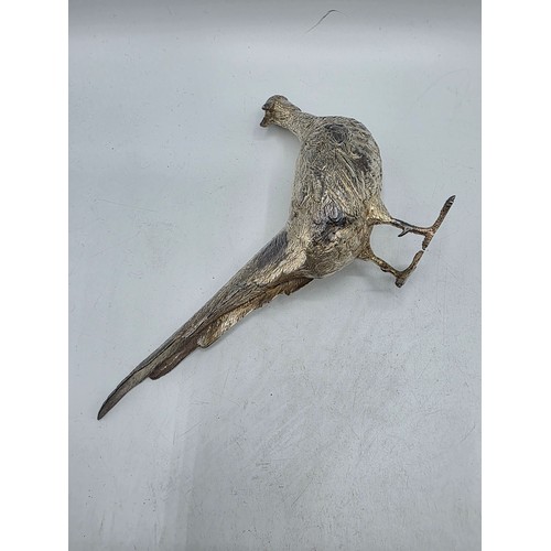 34 - Two sterling silver mounted  table Pheasants 13 cm x 22 cm. By Richard Lawton Ltd, London. 1986 (sil... 