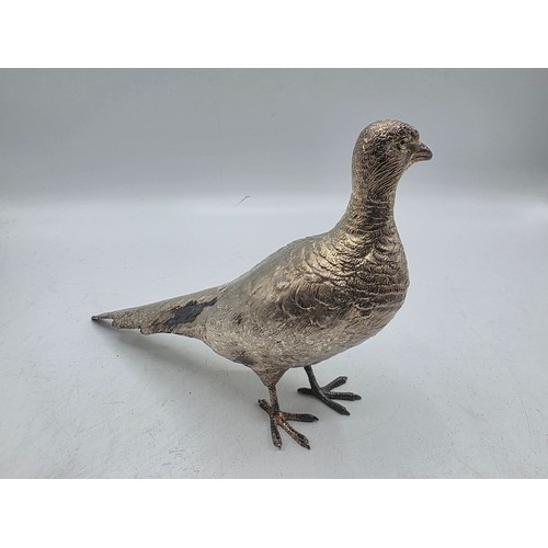 34 - Two sterling silver mounted  table Pheasants 13 cm x 22 cm. By Richard Lawton Ltd, London. 1986 (sil... 