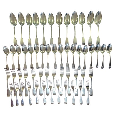 29 - A collection of Victorian Sterling silver flatware, dining forks and spoons, desert spoons, forks, v... 
