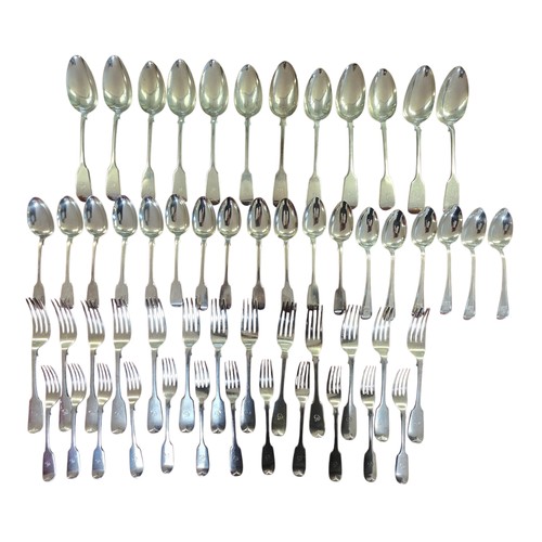 29 - A collection of Victorian Sterling silver flatware, dining forks and spoons, desert spoons, forks, v... 