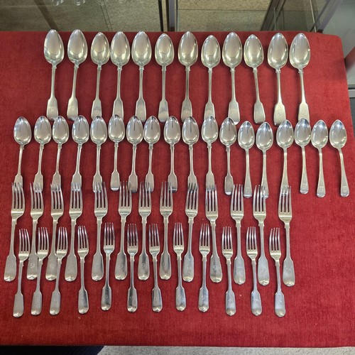 29 - A collection of Victorian Sterling silver flatware, dining forks and spoons, desert spoons, forks, v... 