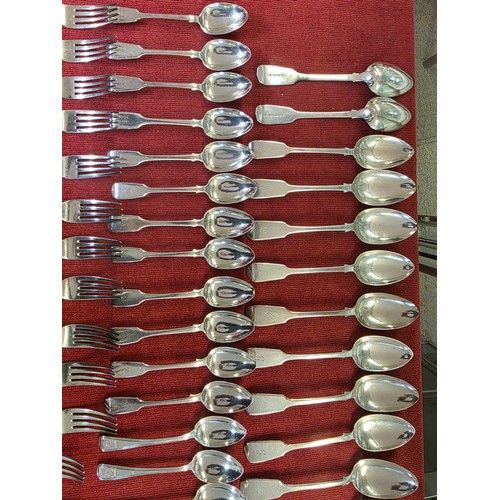 29 - A collection of Victorian Sterling silver flatware, dining forks and spoons, desert spoons, forks, v... 