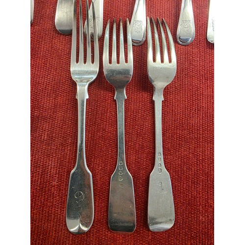 29 - A collection of Victorian Sterling silver flatware, dining forks and spoons, desert spoons, forks, v... 