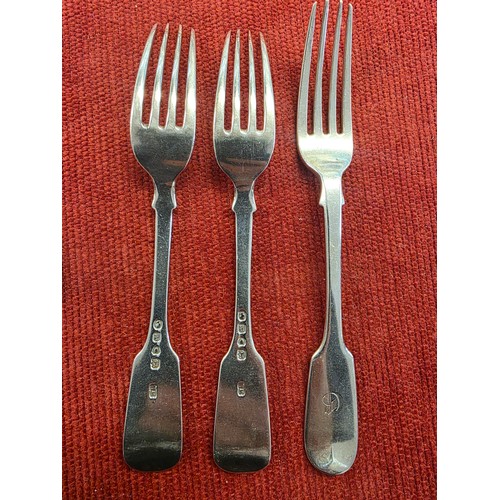29 - A collection of Victorian Sterling silver flatware, dining forks and spoons, desert spoons, forks, v... 