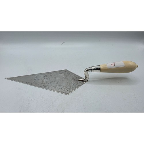 57 - A sterling silver presentation trowel, Walter and John Barnard in velvet lined presentation box 1888... 
