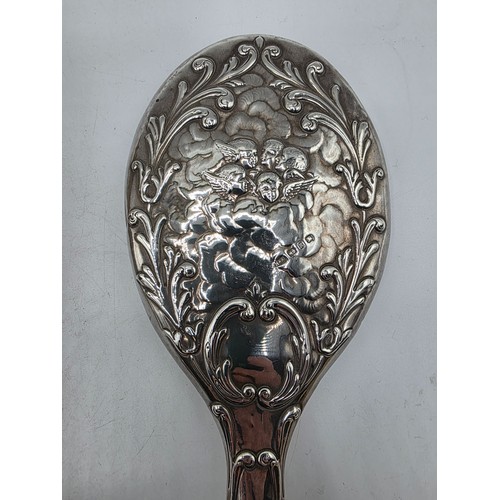 41 - A sterling silver mounted travel dressing table set in blue velvet lined leather covered box, by Hor... 