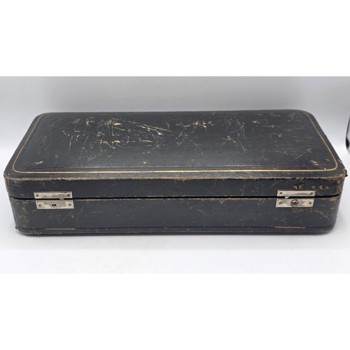 41 - A sterling silver mounted travel dressing table set in blue velvet lined leather covered box, by Hor... 