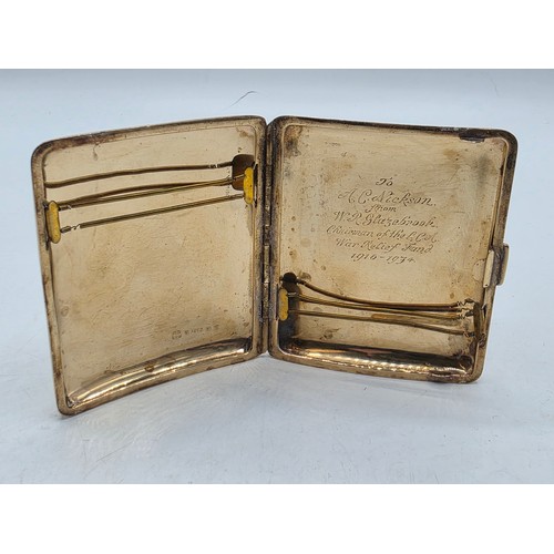 39 - A 9ct gold hip shaped cigarette case with engine turned decoration. By William Neale Birmingham 1899... 