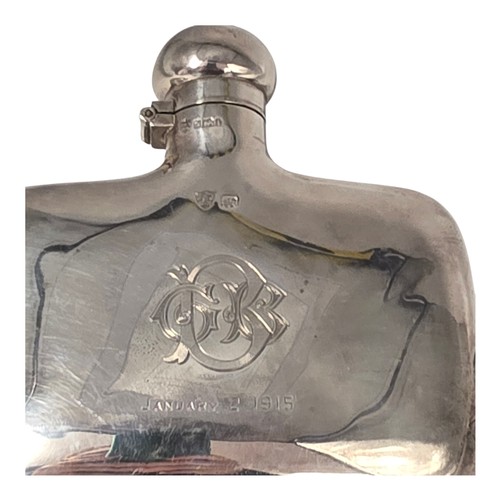 44 - A sterling silver concave hip flask by G&J Hawksley, Sheffield. 1901. Gross weight 178g