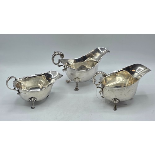 46 - Three sterling silver sauce boats Various dates and makers. 469g.