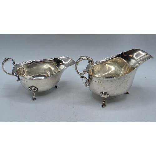 46 - Three sterling silver sauce boats Various dates and makers. 469g.