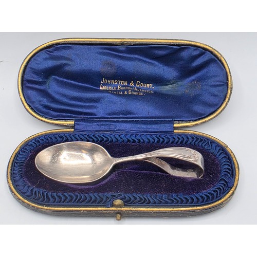 55 - A boxed set of sterling silver cake forks together with a boxed sterling silver christening spoon an... 